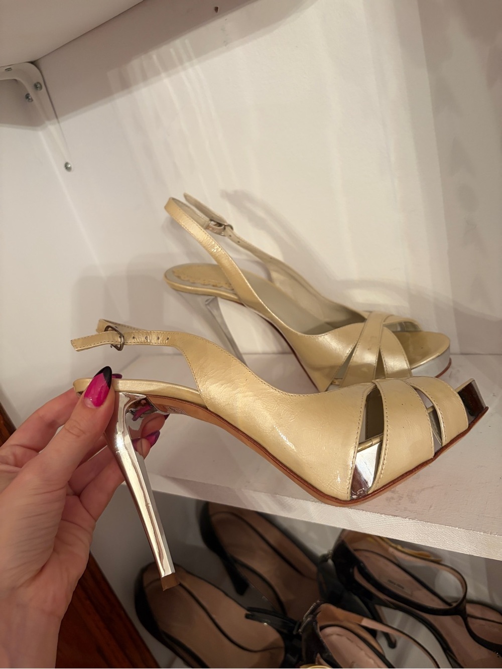 Women's Cream Slingback Peep-Toe High Heels
